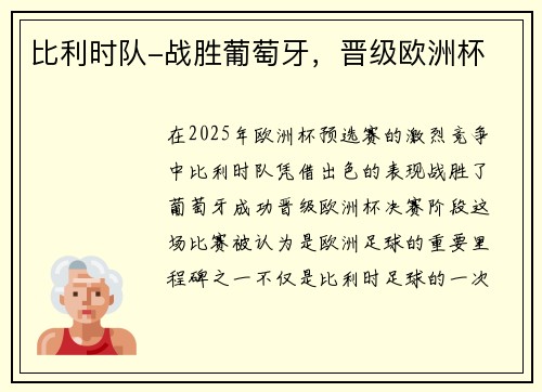 比利时队-战胜葡萄牙，晋级欧洲杯